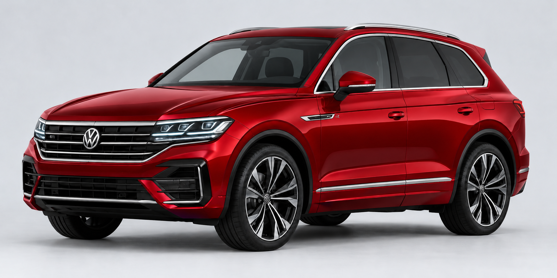 Красный Volkswagen Touareg, заполняющийся цветом снизу вверх